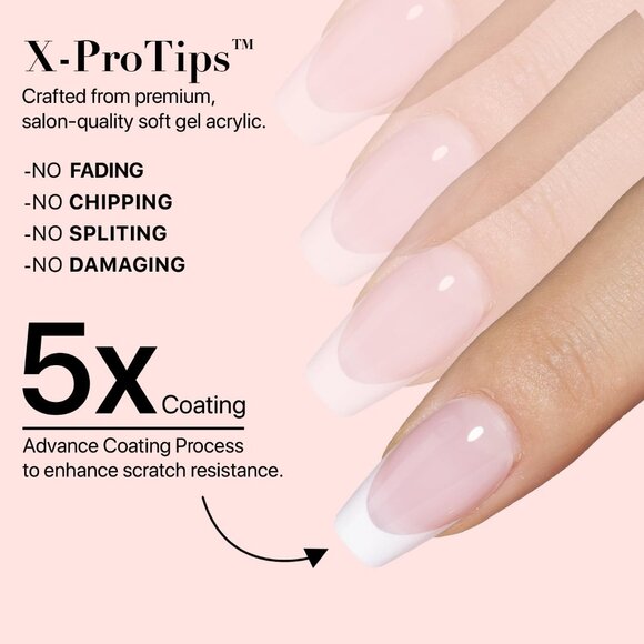 Cosmetics French Tip Press On Nails Pink Series, Small Coffin X-Pro Tips Starter - Picture 6 of 9